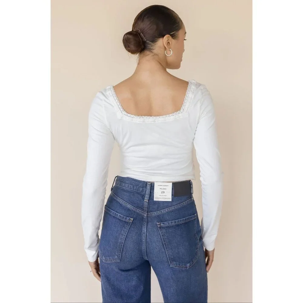 Free People Scarlet Smocked Long Sleeve in Clean Ivory Small New Womens Tee Top